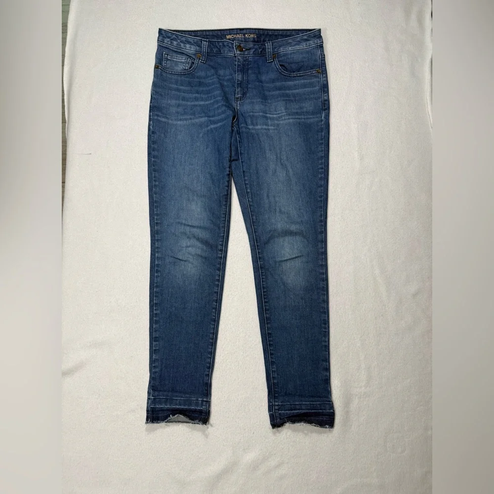 Michael Kors Blue Izzy Skinny Cropped Raw Hem Casual Denim Jeans Size 6 #1918